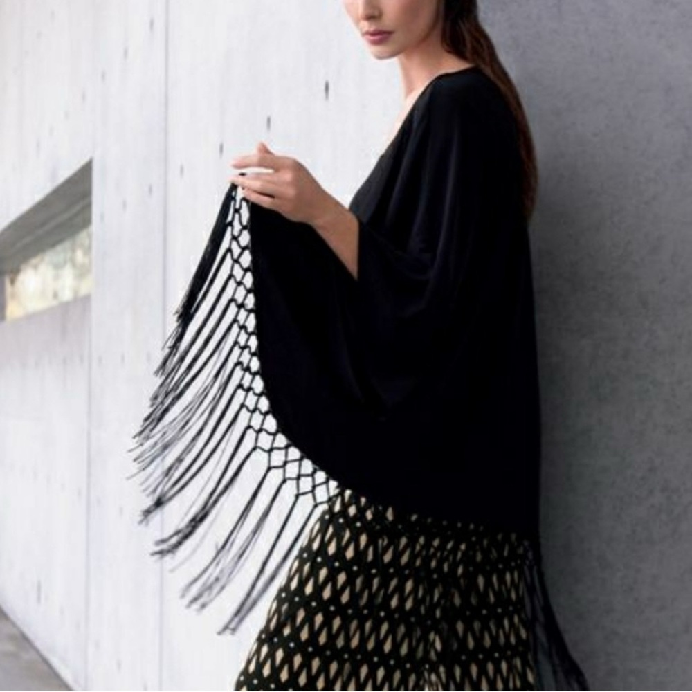 Joseph Ribkoff Black Fringe Kimono/Cover-Up